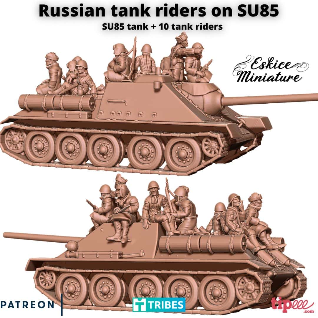 SU85 Tank with russian tank riders - 28mm by Eskice Miniature